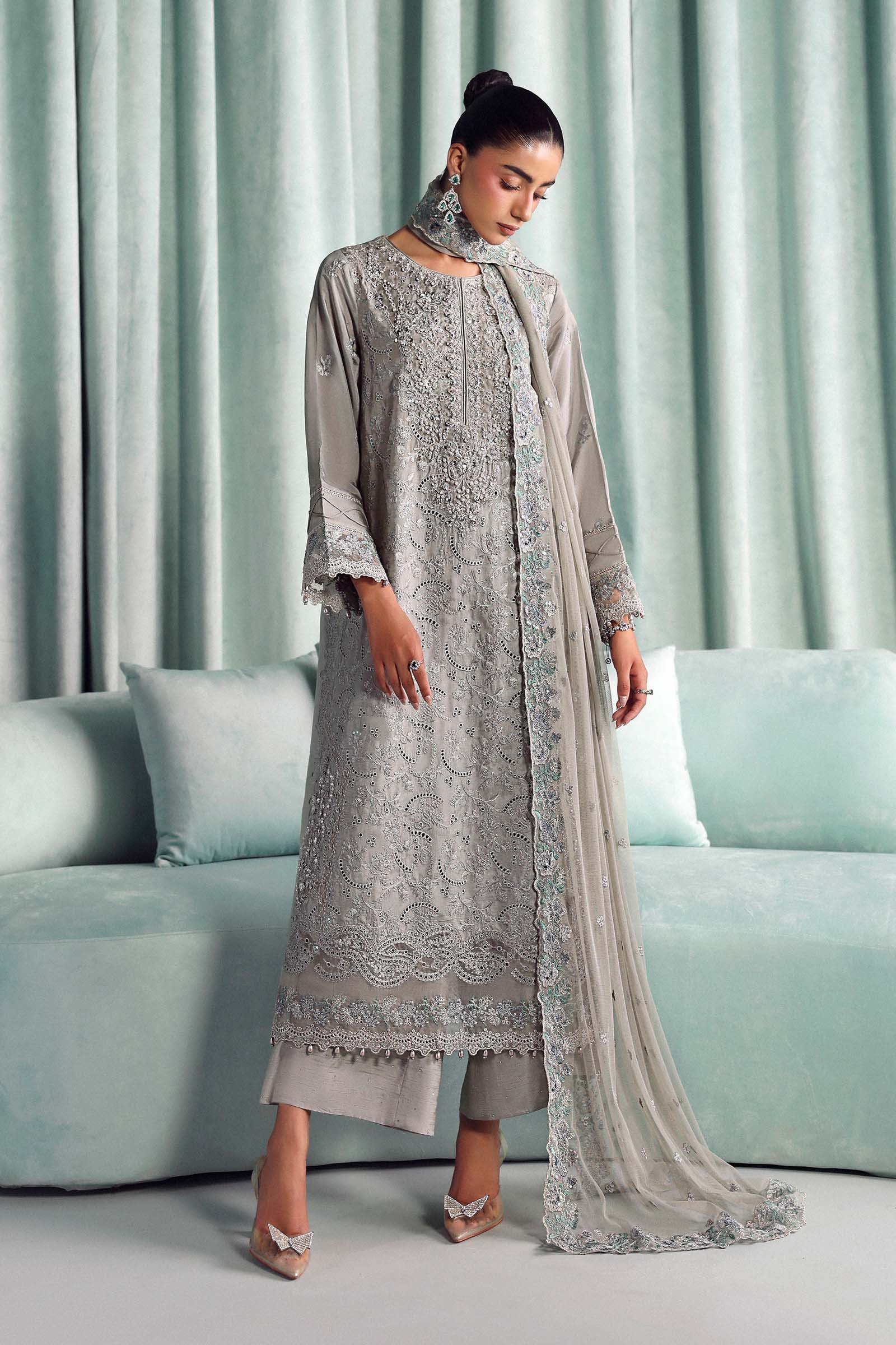 3 Piece Embroidered Raw Silk Suit