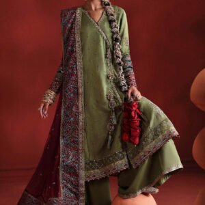 3 Piece Embroidered Raw Silk Suit