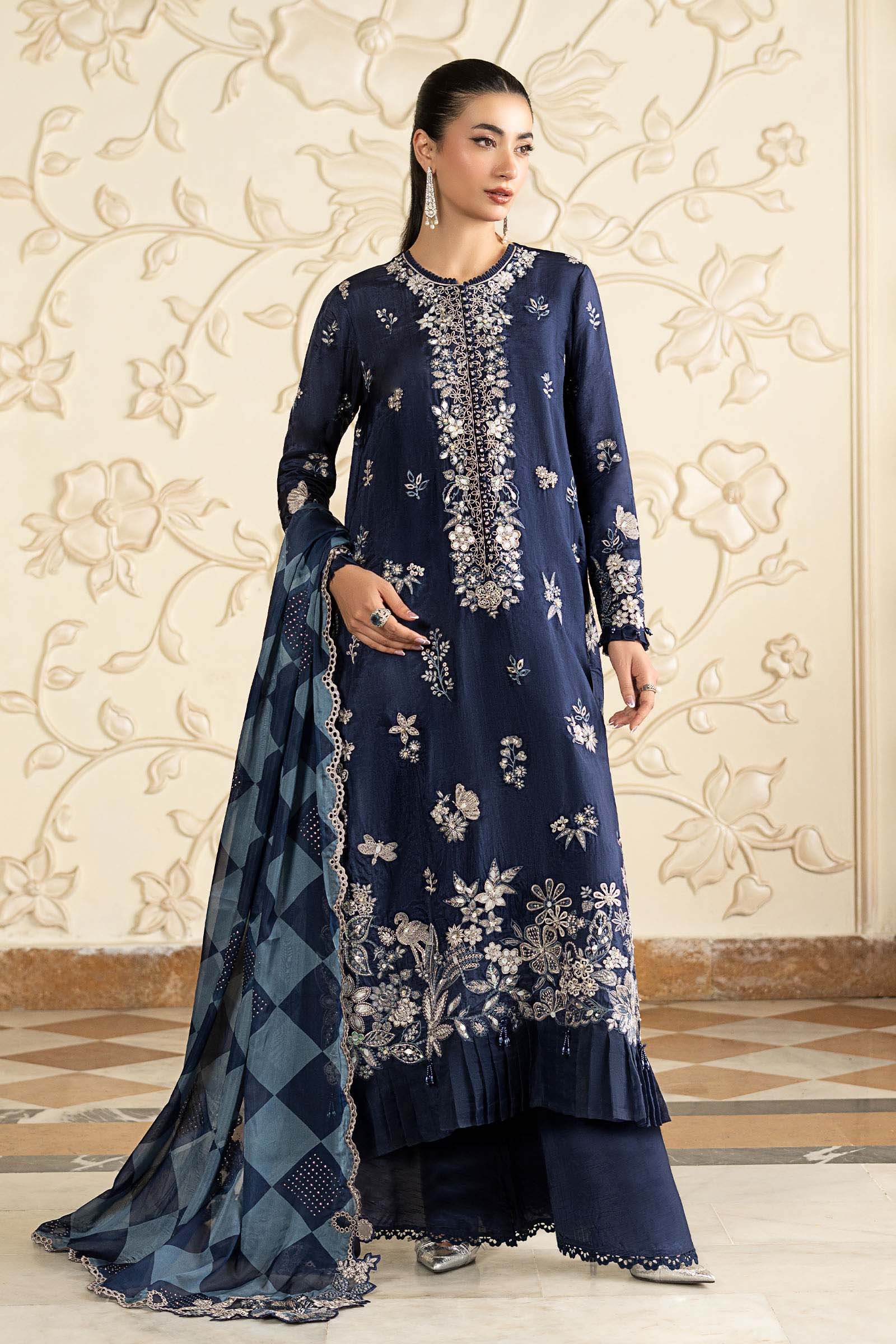 3 Piece Embroidered Tissue Silk Suit
