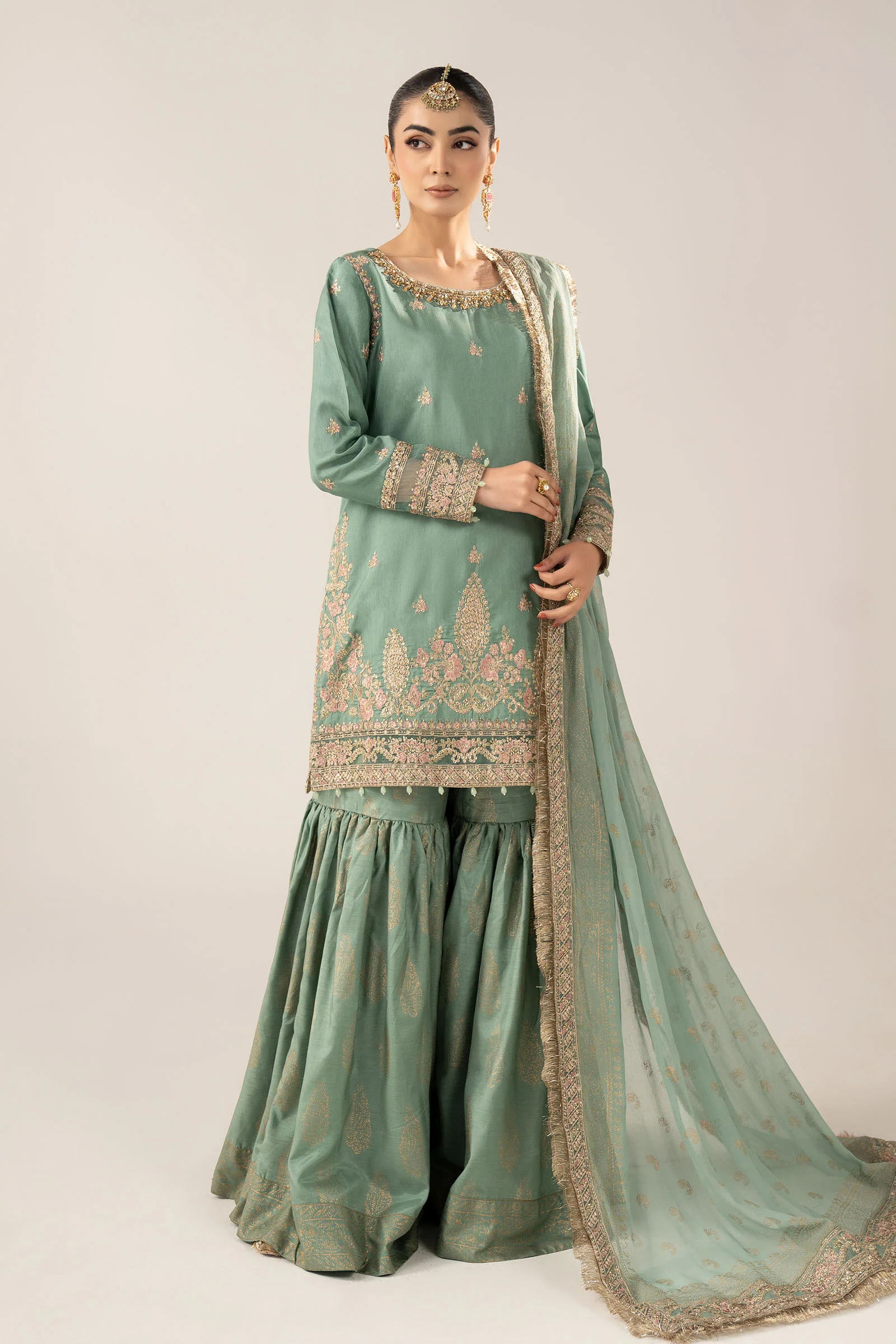 3 Piece Embroidered Raw Silk Suit - Image 2